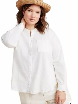 Pilcro Anthropologie White Linen Blend Whitney Long Sleeve Blouse Womens XS thumbnail 1
