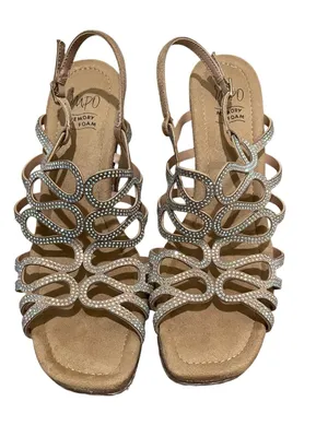 Impo Orleans Raffia Platform Wedge Sandals Taupe Rhinestone Women’s Size 9 thumbnail 4