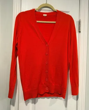 J.Crew Size M 100% Merino Wool Cardigan Sweater Red Orange Button Front thumbnail 1