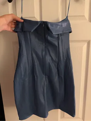 Sky to Moon NWOT Blue Pleather Mini Strapless Dress thumbnail 3