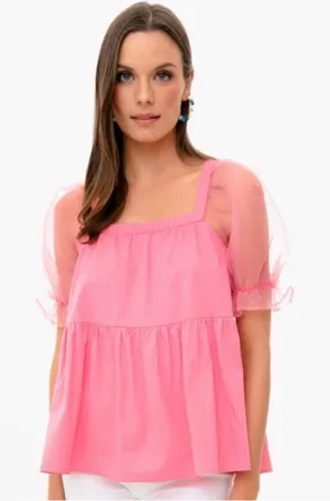 Tuckernuck Pommander Place Tinsley Pink Mesh Bow Tie Back Top Small thumbnail 1