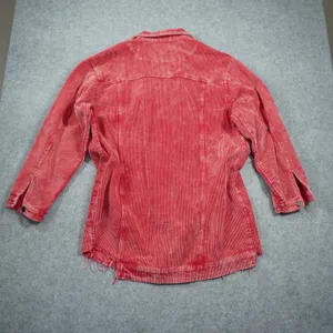 POL Red Corduroy Shacket Mineral Wash‎ Raw Hem Button Down Jacket Boho Indie thumbnail 8