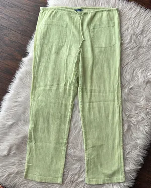 Vintage Gauze Cotton Lime Green Beach Pants thumbnail 1