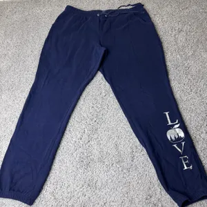 New York & Company Womens Navy Blue LOVE Graphic Jogger Sweatpants Size L thumbnail 1