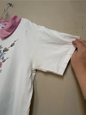 Vintage Grandmacore Floral Peter Pan Collar Tee M USA thumbnail 5