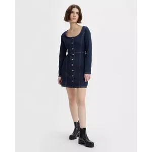 Levis Veda Denim Mini Dress Dark Wash Scoop‎ Neck Button Front Long Sleeve M thumbnail 10