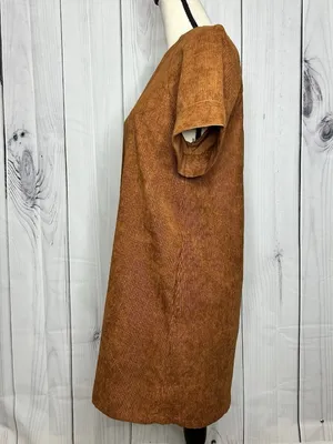 Loveriche Dress Women's Sz S Brown Corduroy Short Sleeve thumbnail 4