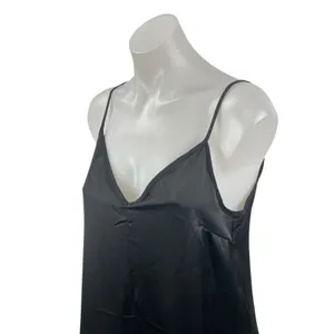 H&M Women's Black Silk Satin Sleeveless V Neck Cami Tank Maxi Slip Dress Size S thumbnail 2