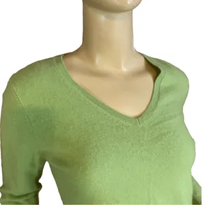Ann Taylor Green Pure Cashmere Knit Pull Over V-Neck Sweater (L) thumbnail 5