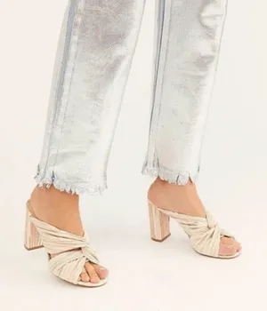 Free People X Jeffrey Campbell Venice Mule Heels 6.5 Twist Satin Feminine Chic thumbnail 1