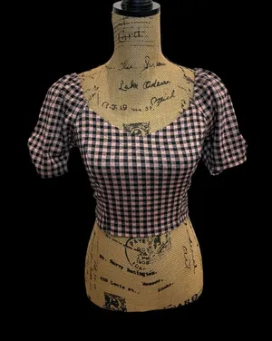 Haute Monde Pink and Black Gingham Sweetheart Neck Crop Top thumbnail 1