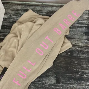 Mono B Tan Ribbed Full Out Barre Print Long sleeve Hoodie Crop Top NEW L thumbnail 4