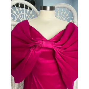 AOMEI Fuchsia Satin Oversized Bow Dress M Off Shoulder Cocktail Party Barbiecore thumbnail 4