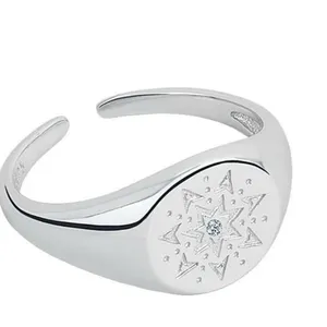 Boutique Unisex White Gold Plated S925 Diamond‎ Signet Sun Ring, Adjustable thumbnail 8