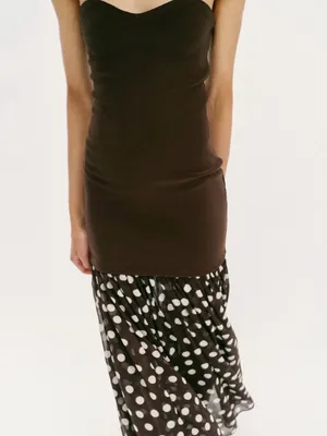 ZARA Strapless Brown Polka Dot Maxi Skirt Dress thumbnail 6