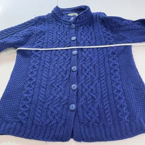 Aran Crafts Blue Merino Wool‎ Button Front Cardigan Sweater Size LARGE thumbnail 7