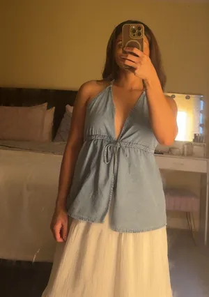 SheIn Light blue denim halter top thumbnail 1