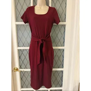 Ribbed Tie Front Midi Dress Burgundy Size Small thumbnail 2