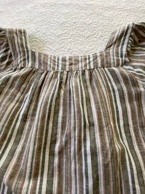Studio West Brown Multi-Stripe Square Neck Peasant Blouse Linen and Cotton Blend thumbnail 9