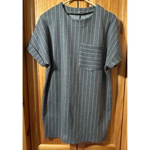 Zara Oversized‎ Pinstripe Tunic Mini Dress Women's S Gray Longline Shirt Dress thumbnail 2