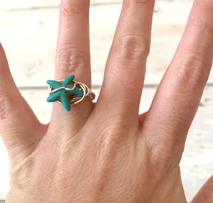 Turquoise Star Stone Ring Women’s Jewelry Teal Blue Silver Band Size 6 thumbnail 1
