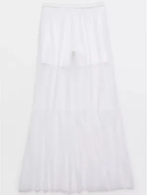 AE OFFLINE By Aerie Tiered Dot Mesh Maxi Skirt American Eagle NWT White L thumbnail 9