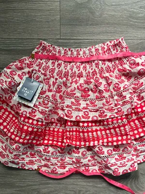 NEW Roller Rabbit x Target Red White Floral Gingham Smocked Waist Tiered Mini XS thumbnail 9