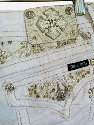 Miss Me Jeans White Cuffed Capri Cropped Jeans Embellished Pockets Women’s Sz 28 thumbnail 14