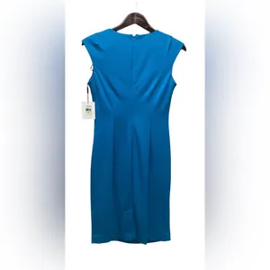 Calvin Klein sleeveless ruched dress. Deep turquoise blue. Size 4 NWT thumbnail 3