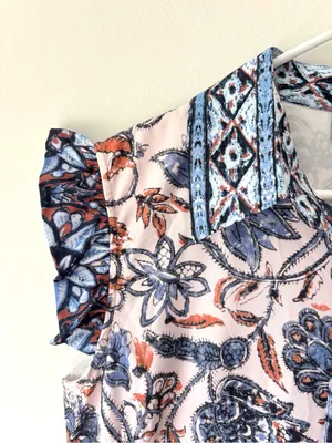 Dalia MacPhee Floral Maxi Dress Short Flutter Sleeve Button Front Pink Blue thumbnail 4