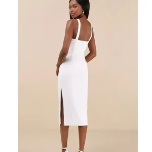 Lulu's Baby You’re The One White Sleeveless Bodycon Midi Dress Lined Bridal thumbnail 2