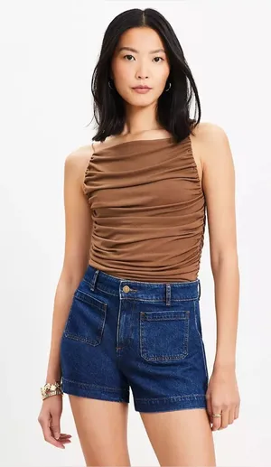Loft Ruched Apron Neck Top‎ in Coconut Grove Size XL thumbnail 1