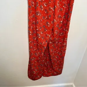 Japna Women's Size Medium Wide Leg Pants Orange Red Floral Pull On Elastic Waist thumbnail 8