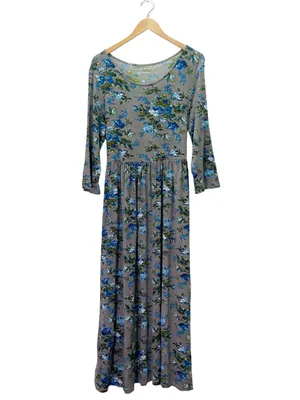 April Cornell M Gray Blue Floral Maxi Dress Cottagecore Romantic 3/4 Sleeve thumbnail 2