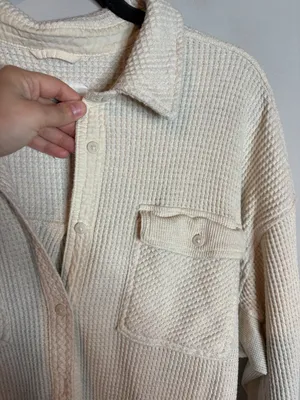 Aerie cream Lumberjill button down waffle shacket thumbnail 2