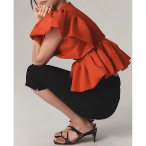 Anthropologie Sunday In Brooklyn Red Short Sleeve Babydoll Blouse Size M thumbnail 4