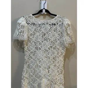 Vintage Lace Dress Size 12 Cream Ribbon Sequin Victorian‎ Romantic Delicate thumbnail 5