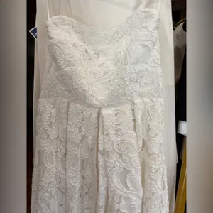 Anthropologie - Lace strapless white midi a line dress thumbnail 5