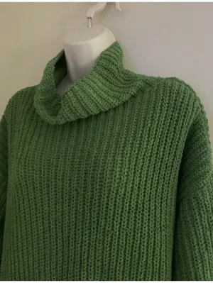 Aerie Velour Textured Knit Turtleneck Soft Sage Green Oversized Womans S sweater thumbnail 2