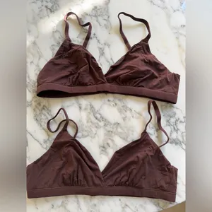 NWOT Quince Second Skin Crossover Bralette (2-pack) in Brown Cocoa Sz Large thumbnail 5