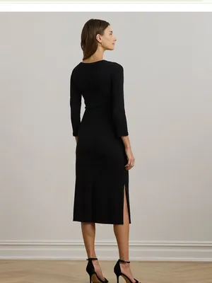 NWT Lauren Ralph Lauren Tie Front Cotton Blend Crewneck Dress Black thumbnail 5