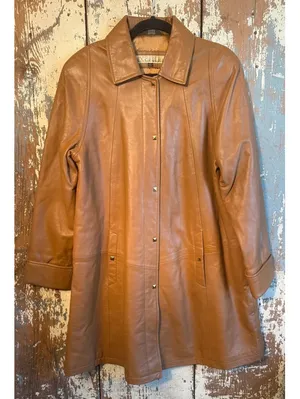 Excelled Tan Leather Coat Women's Jacket size Medium Brown thumbnail 5