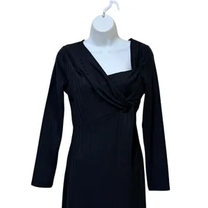ASTR the Label Black Ribbed Asymmetrical Twist Midi Dress ADR100876-003 M thumbnail 3