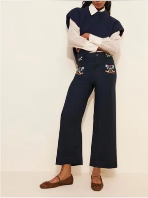 Tricia Fix Anthropologie Maeve Reworked Embroidered Colette Linen Pants - 31 thumbnail 3
