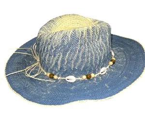Blue and Tan Women's paper straw Cowgirl Hat thumbnail 5