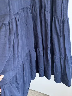 STARK X Navy Blue Cotton Ruffle Tiered Maxi Dress Boho Prairie Cottagecore L thumbnail 8