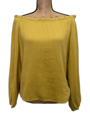 C&C California‎ Off Shoulder Blouse Long Sleeve Cotton Gauze Yellow Size Large thumbnail 1