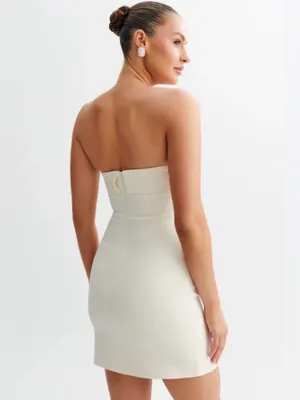 NEW Meshki Abbie Strapless Suiting Mini Dress - Ivory XS thumbnail 5