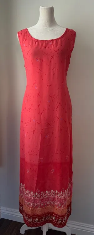 Vintage ‘90s Jane Ashley Coral Embroidered Hem Scoop Neck Sleeveless Maxi Dress thumbnail 1