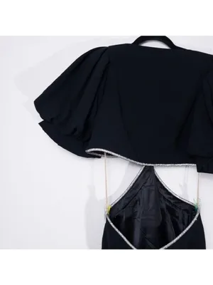 ALC Frank Hazel Crystal Twist Cutout Mini Dress 12 Black Balloon Puff Sleeve Diamond thumbnail 13